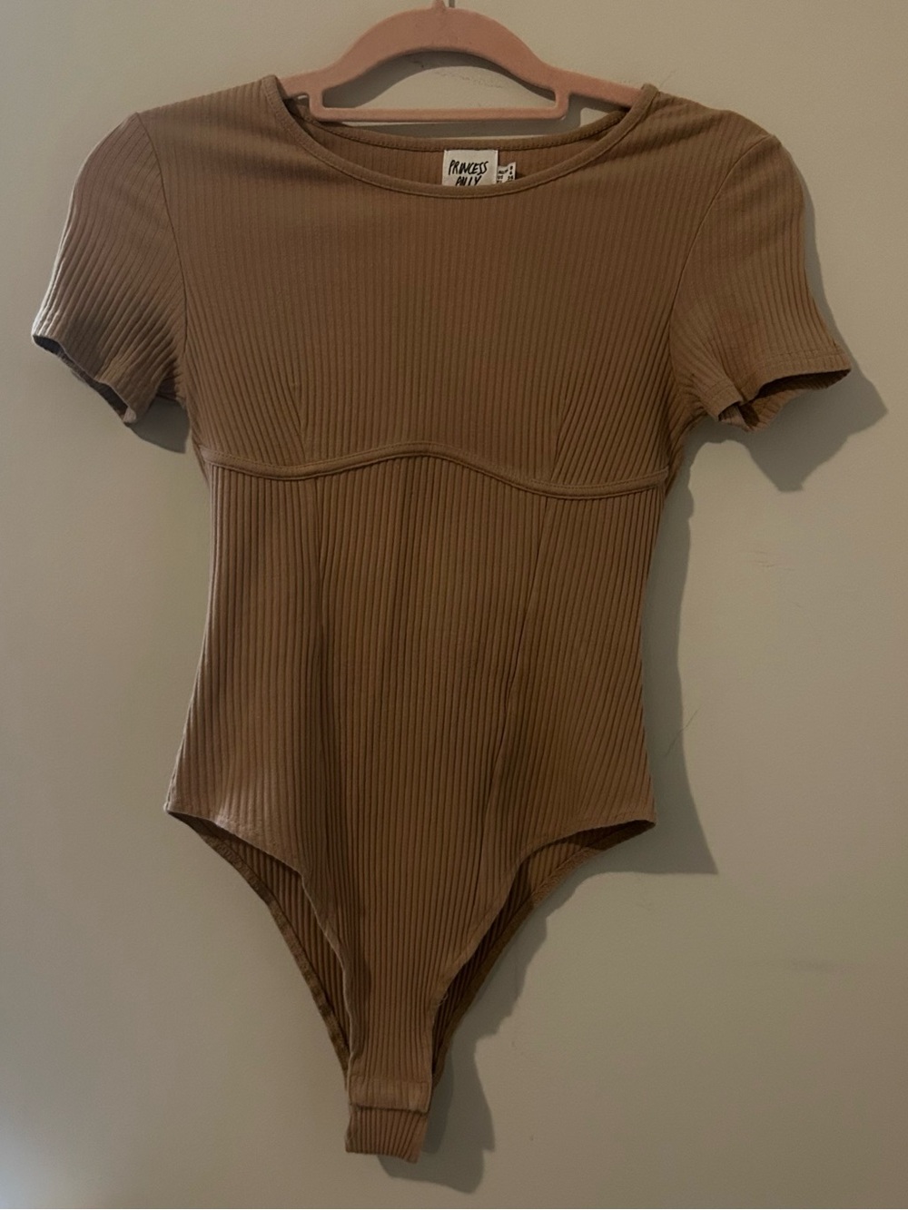 Princess Polly Ribbed Short-Sleeve Bodysuit in Taupe